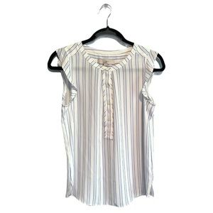 Loft Sleeveless Striped White Blue Blouse XS